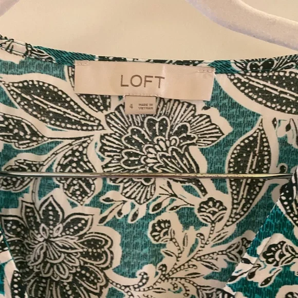 LOFT Teal and Black Floral Mini Dress - Picture 2 of 6